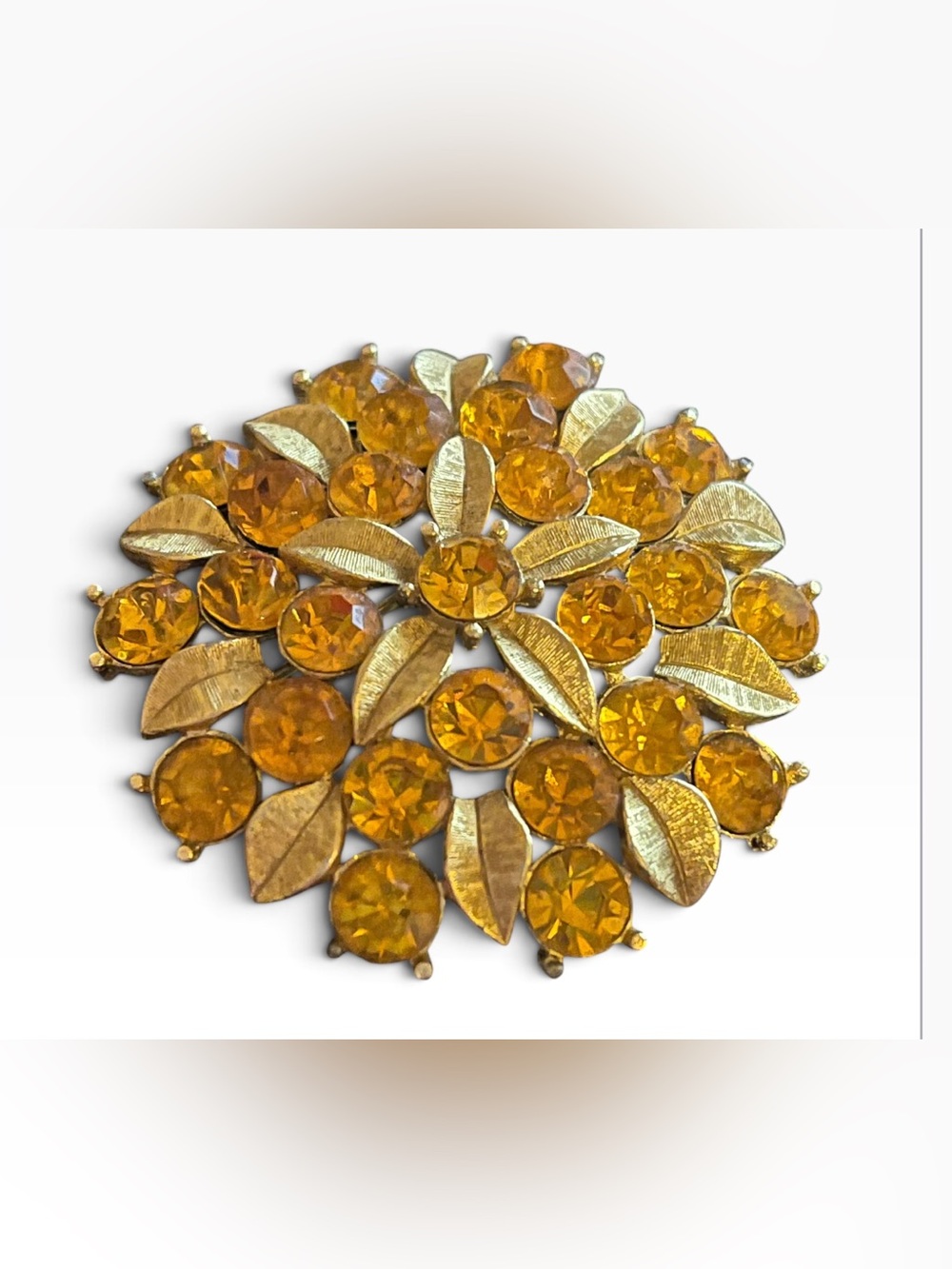 Sarah Coventry Gold-Tone Brooch with Amber Yellow Rhinestones